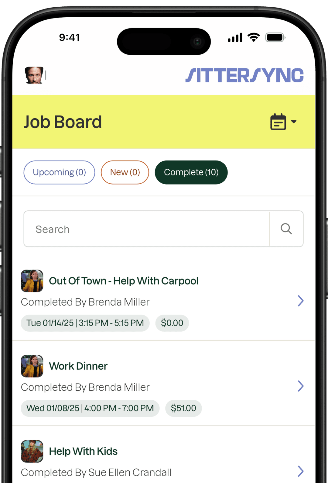 SitterSync babysitter app interface